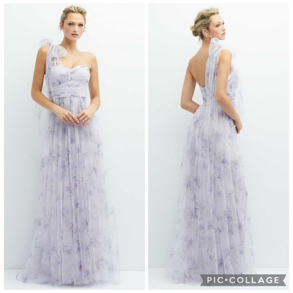 Dessy Collection 3130FP Tie One Shoulder Tulle Gown Lilac Haze Garden 10‎